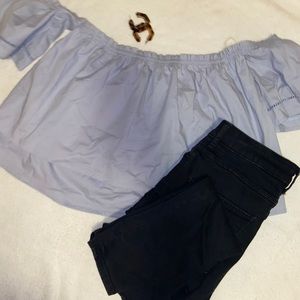 🌷4/20 Off the shoulder baby blue blouse casual